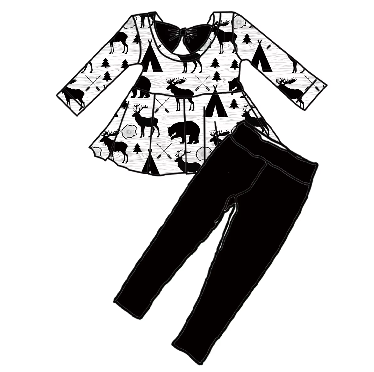Custom moq 3 eta 6-8weeks Black elk-bear-bow back long sleeve suit
