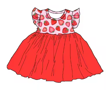 Custom moq 3 eta 6-8weeks Red Strawberry Fly Sleeves Large Skirt Dress