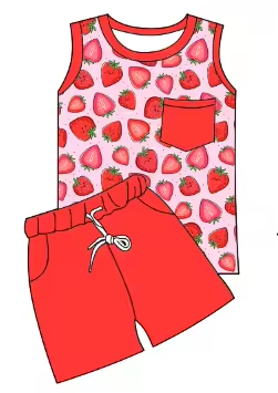Custom moq 3 eta 6-8weeks Red Strawberry Sleeveless-Shorts Set