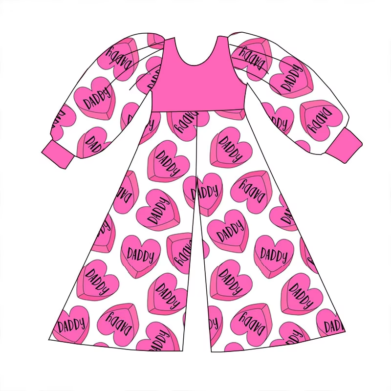 Custom moq 3 eta 6-8weeks Rose pink 3D love letter loose long-sleeved trousers jumpsuit