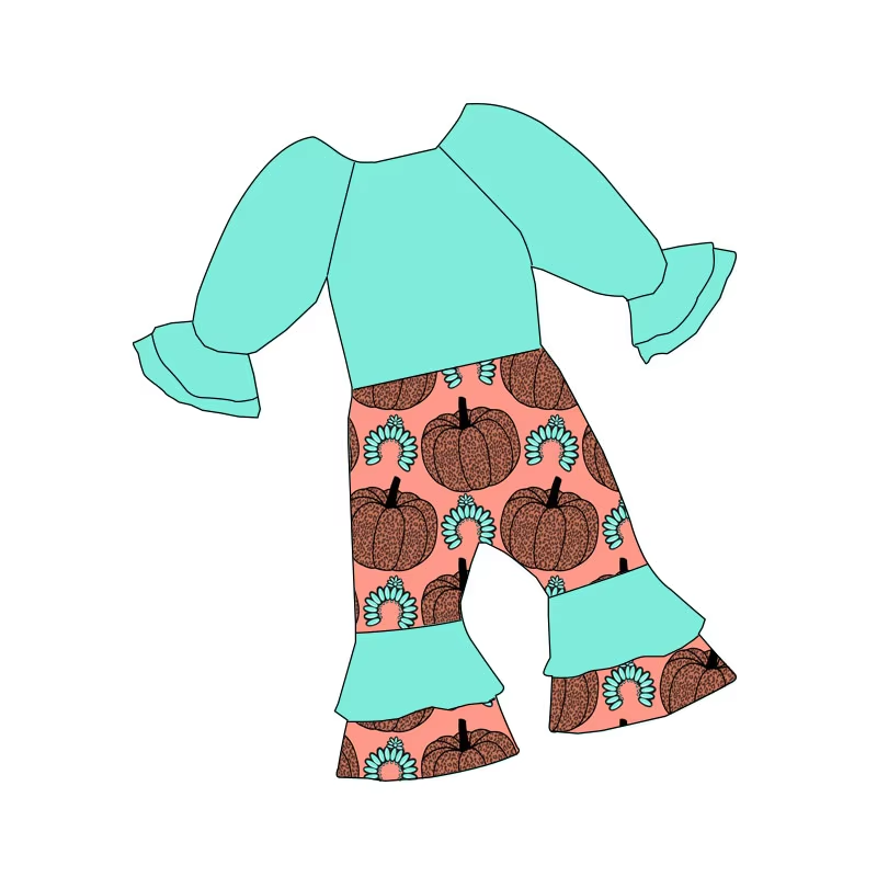 Custom moq 3 eta 6-8weeks Brown Pumpkin Lake Blue Long Sleeve Long Pants Flared Bodysuit