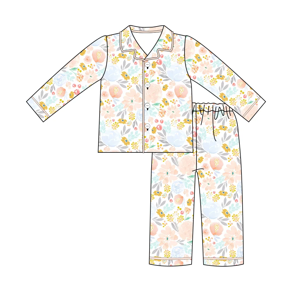Custom moq 3 eta 7/8week moq 5 eta /4/5week Lotus pink bud flower button long pajamas set