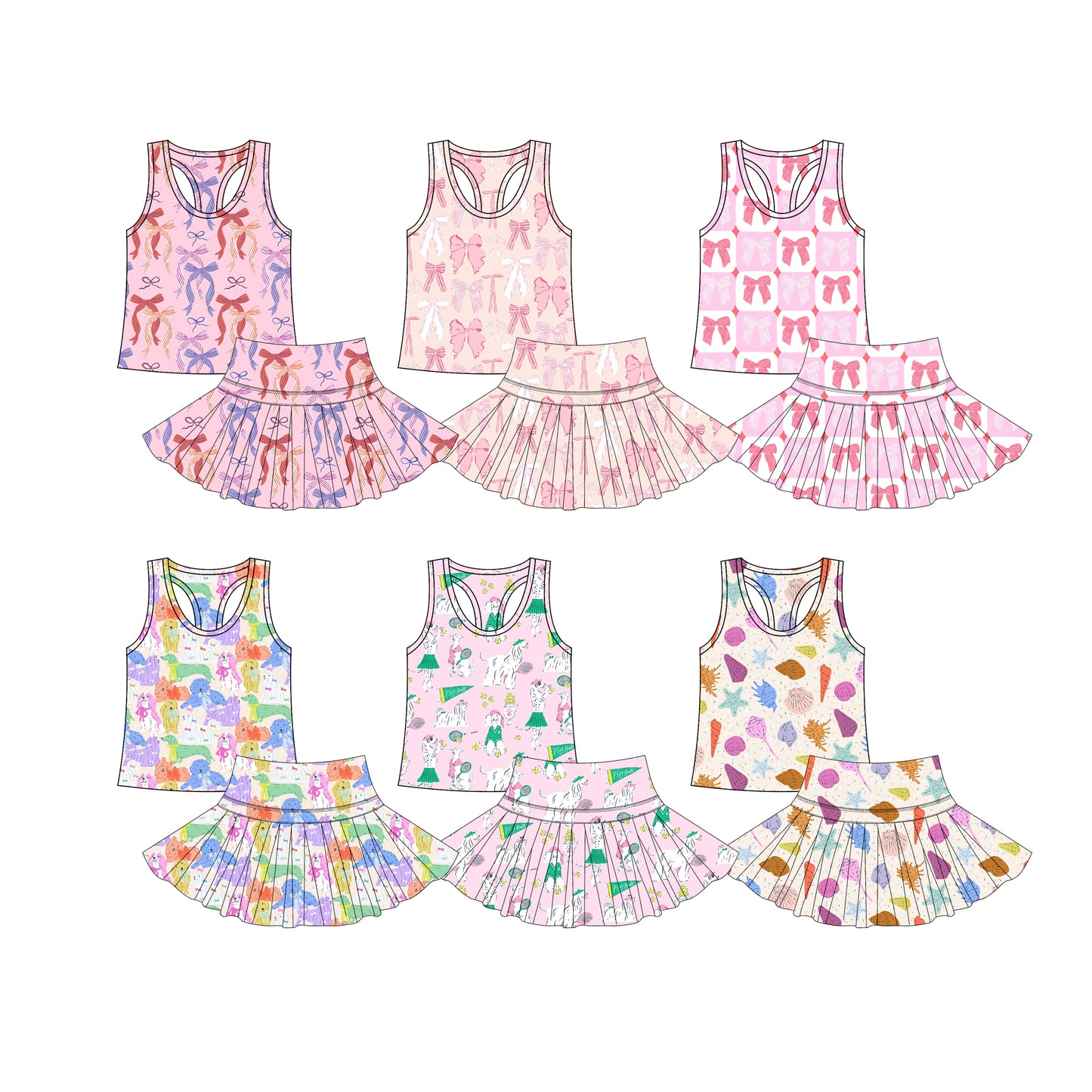 4.7 custom each style moq 5eta 4-6week Sibling Sister baby girls clothes Short sleeve yoga skirt sets dress 1 and dress 6 match family design