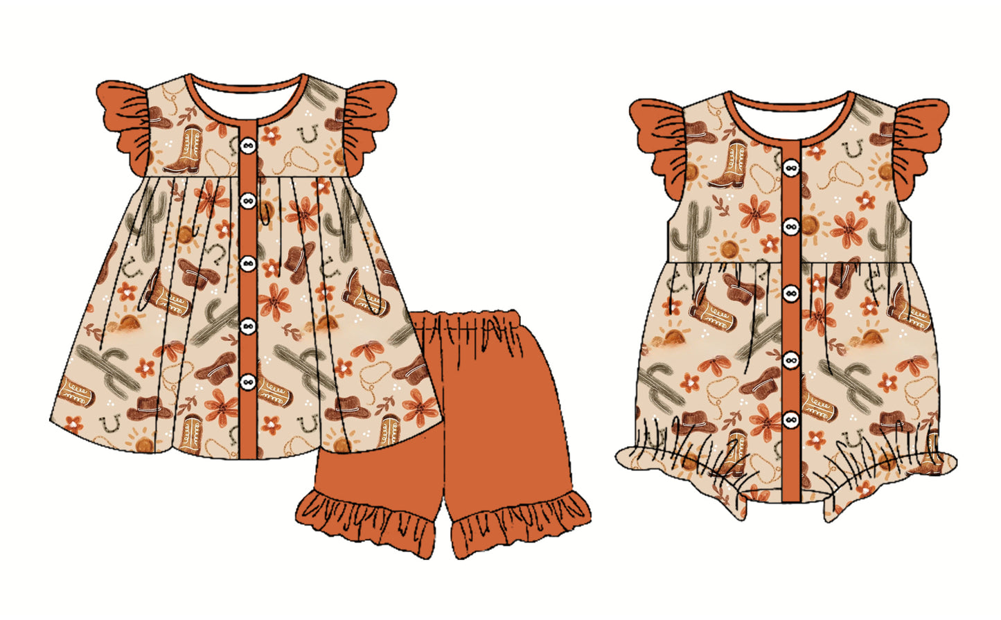 2.26 custom each style moq 5eta 4-6week Sibling Sister catcus baby girl short sleeve shorts sets and romper match design