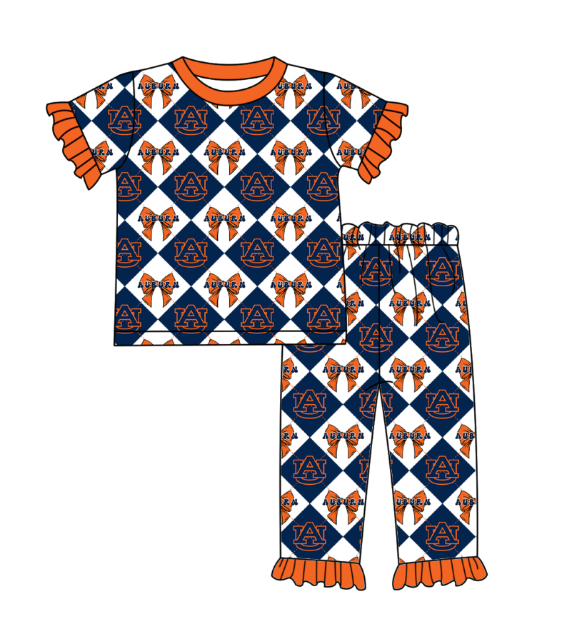 Custom moq 5 mix size Navy blue Plaid Baby Pajama Set Short-Sleeved Top And Trousers Comfortable Sleepwear for Baby Girls Clothing Team Set