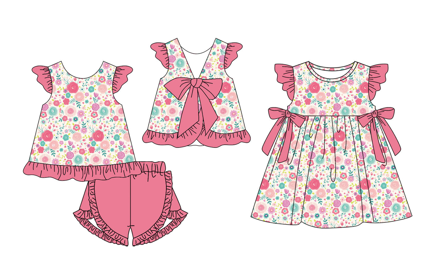 25.11.19 custom each style moq 5 eta 6-8week Sibling Sister floral baby girl short sleeve shorts sets and dress match design