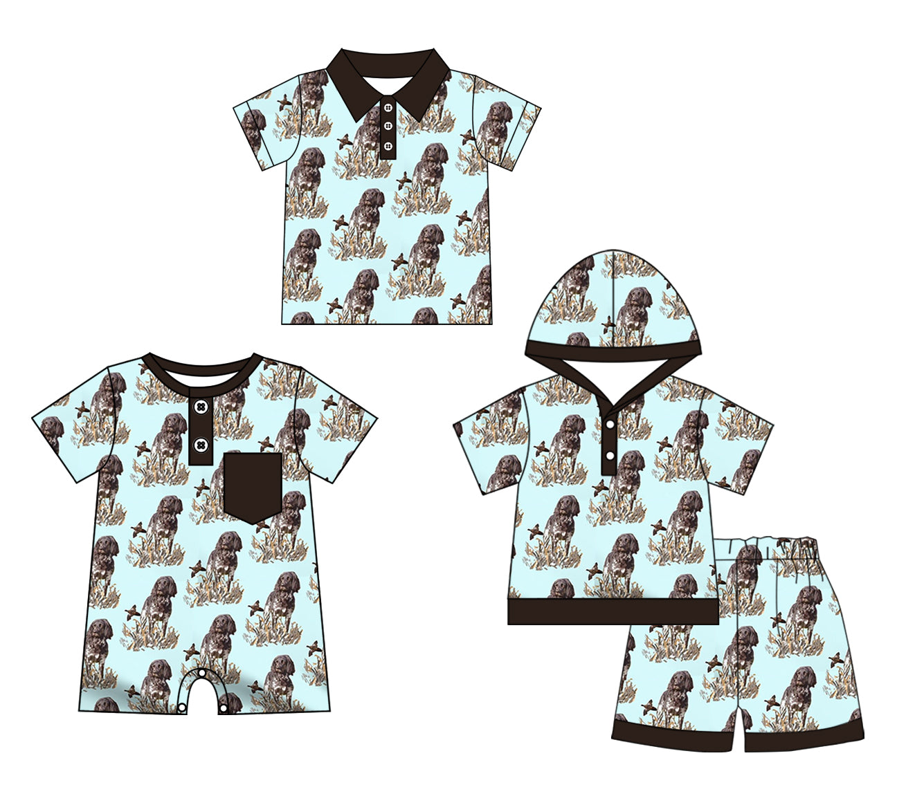 11.27 custom each style moq 5eta 4-6week Sibling Sister puppy baby boy short sleeve shorts sets and boy romper and top match design