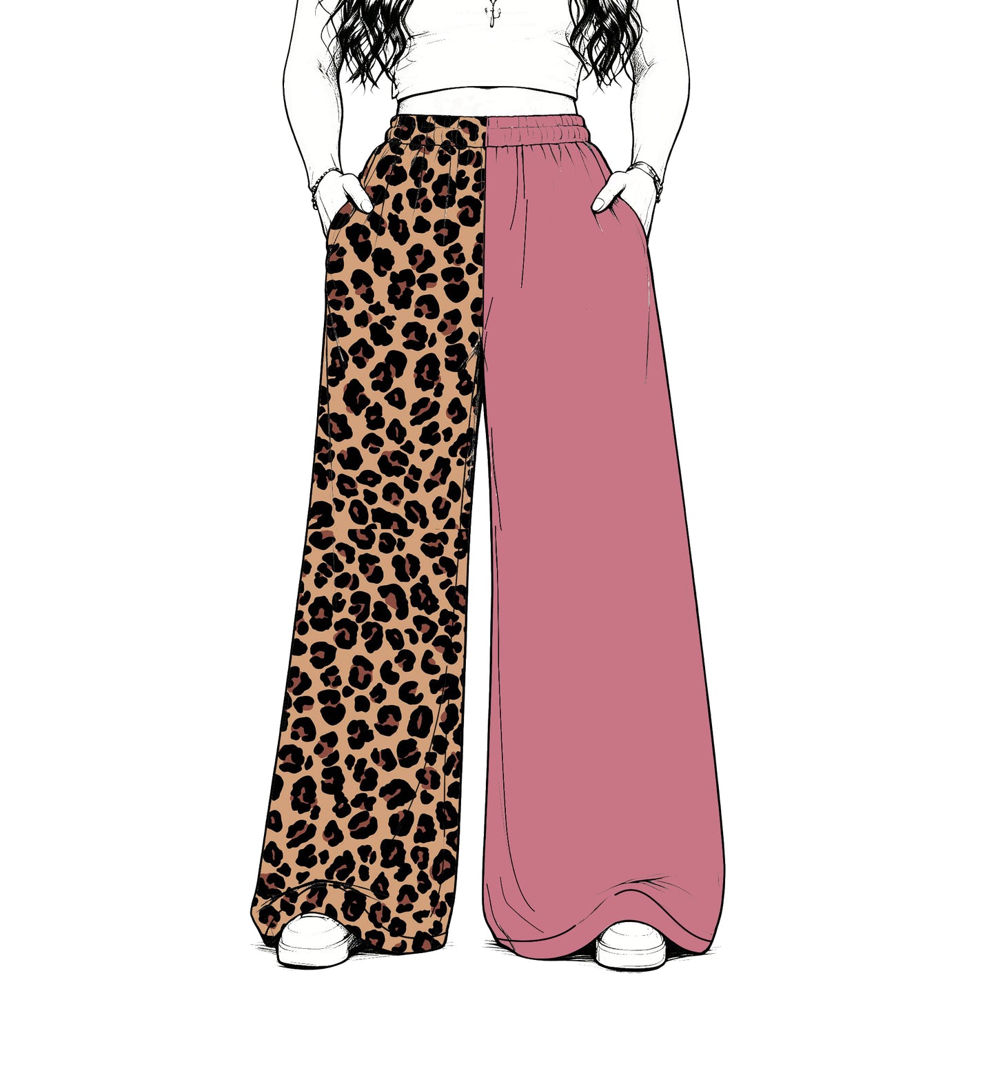custom moq 5 mix size Baby Kids Muted Rose Leopard Patchwork Print Team Flare Pants Casual Bottom