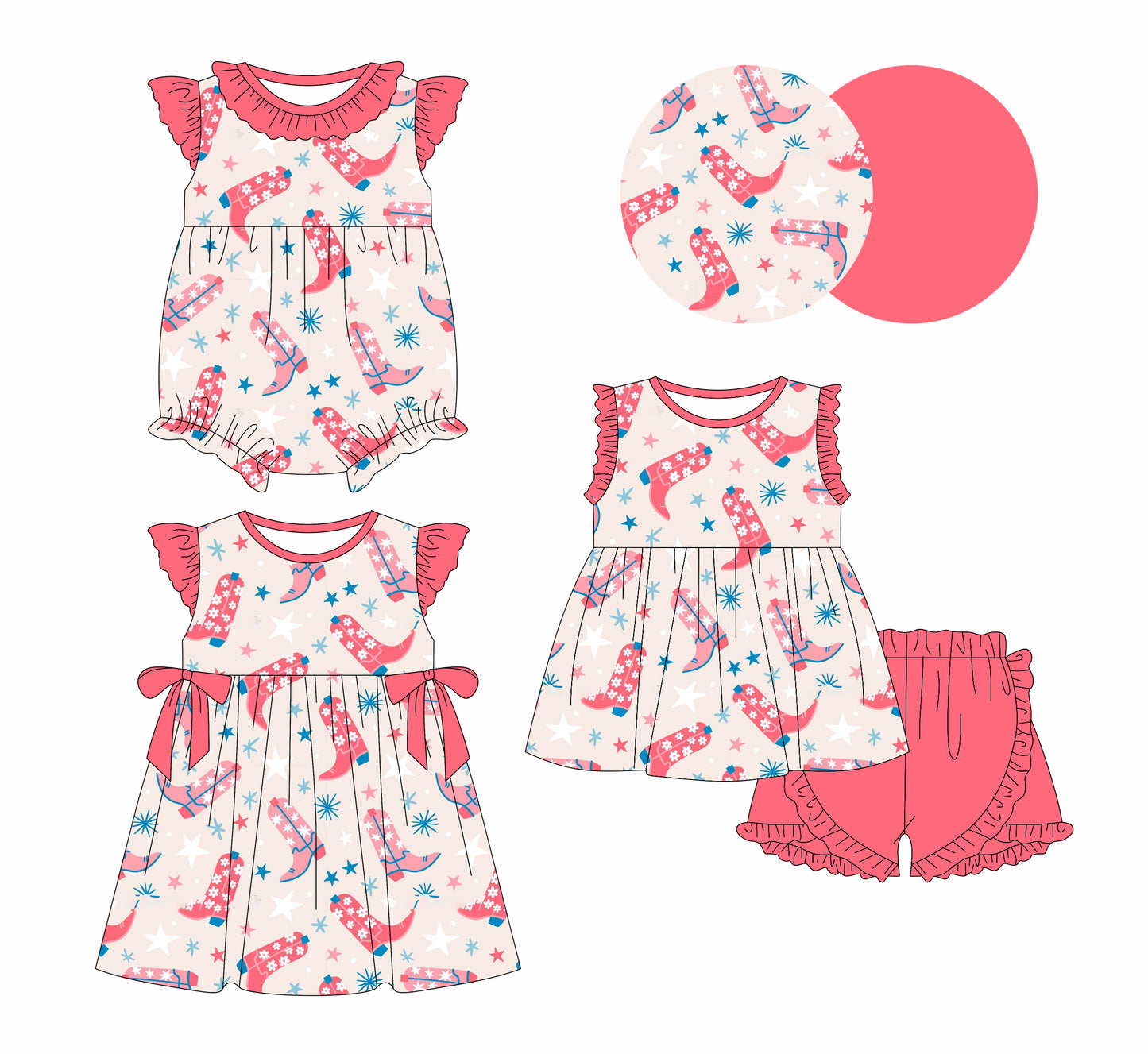 2.11 custom each style moq 5eta 4-6week Sibling Sisters boots baby girl short sleeve shorts sets and dress and rompers match family design