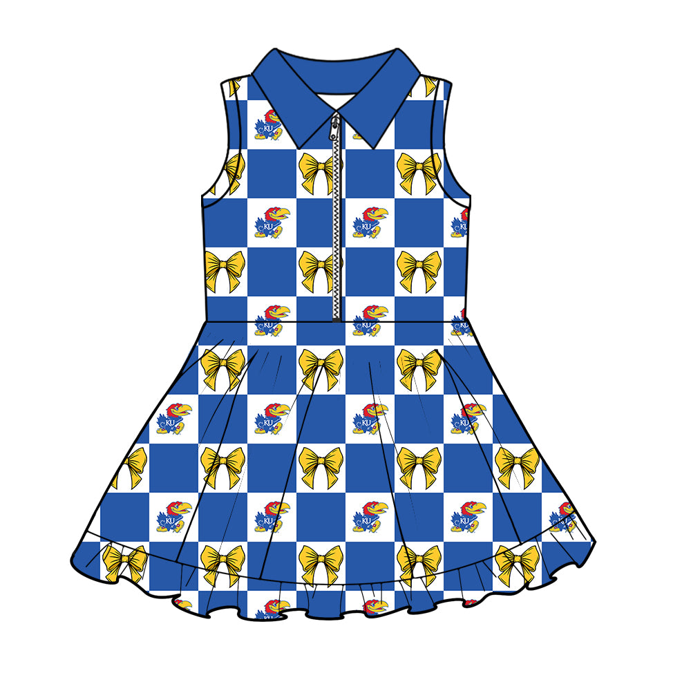 Custom moq 3 or 5 mix size milk silk summer teams baby girl clothes bow blue sleeveless dress-26.1.24