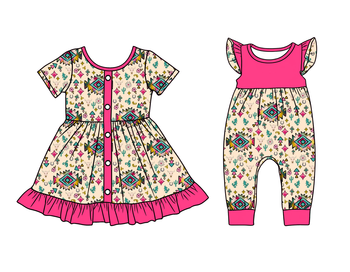 25.12.6 custom each style moq 5 eta 6-8week Sibling Sister geometric baby girl short sleeve romper and dress match design