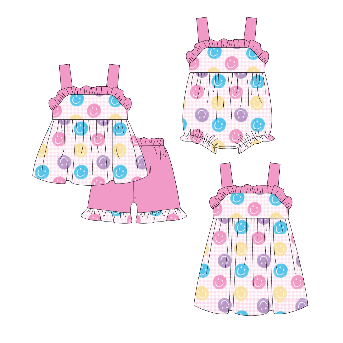 3.24 Custom moq 5 mix size Sibling Baby Girl's Strap Pink Top And Short Set Cute Romper Dress Summer Outfit