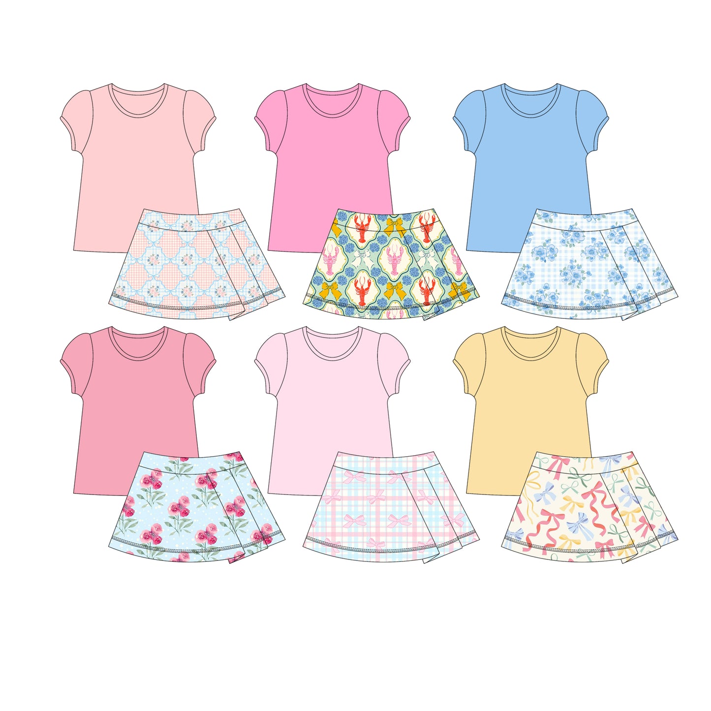 25.5.28 custom each style moq 5eta 4-6week Sibling Sisters baby girl short sleeve skirt set 1 and skirt set 6 match family design