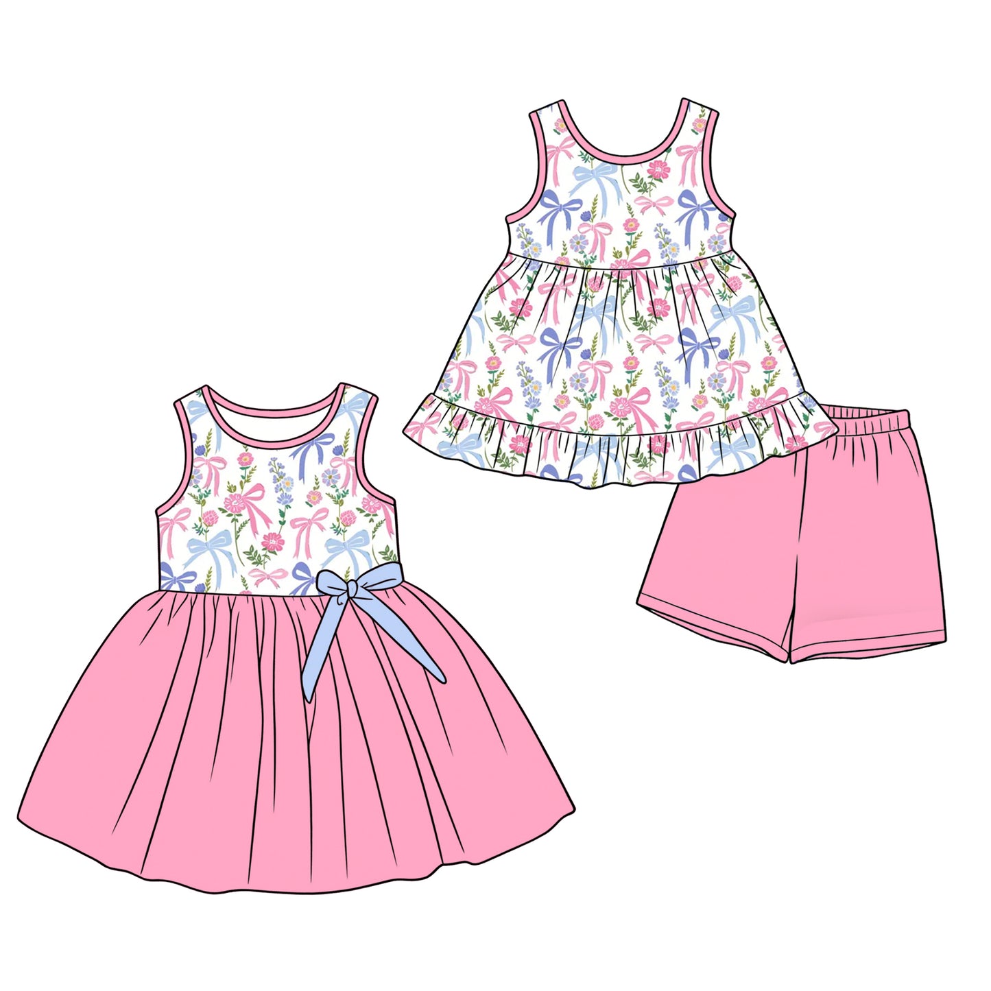 3.16 Custom moq 5 mix size Sibling Baby Girl's Pink Sleeveless Top And Shorts Set Cute Dress for Summer