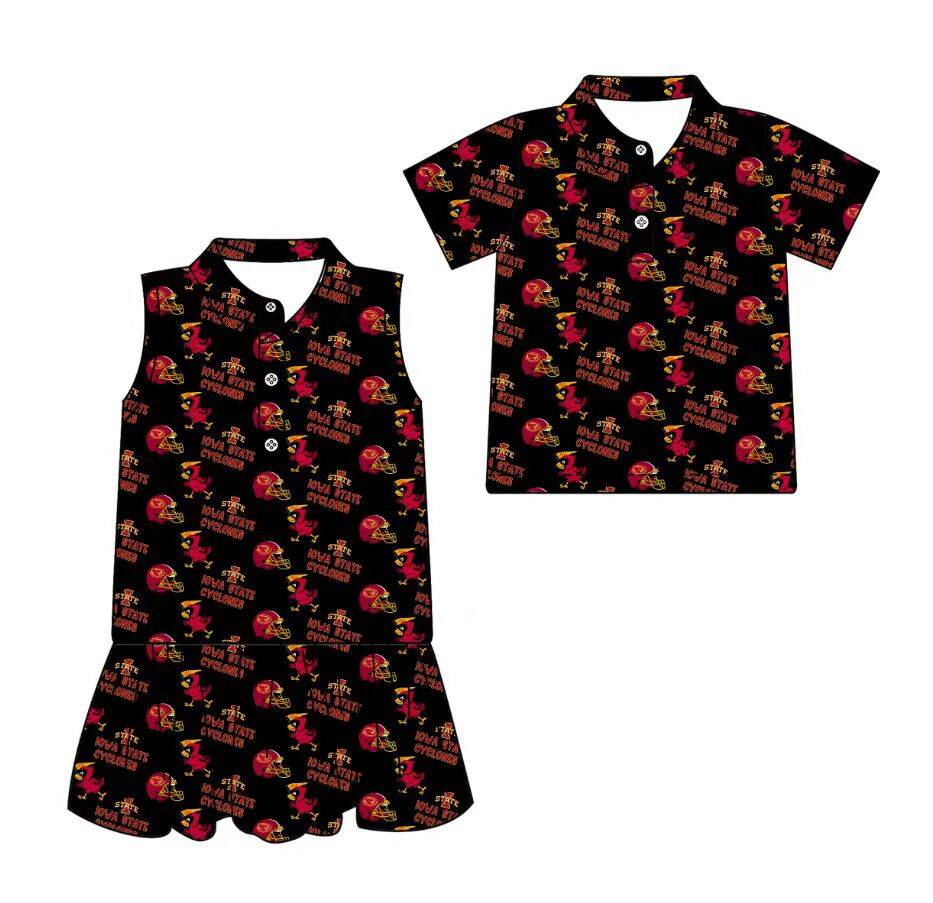 Custom moq 5 mix size milk silk summer teams Black Sleeveless Dress for Baby Girl Short-Sleeved Polo Shirt for Boy