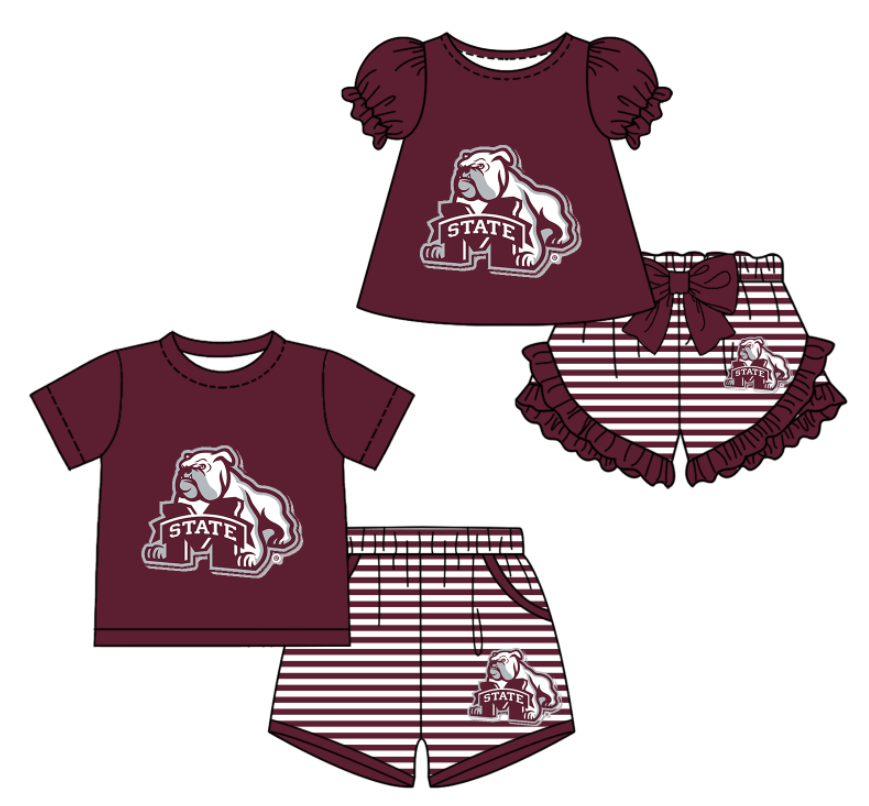 Custom moq 5 mix size milk silk summer teams Dark red Baby Girl Boy Short-Sleeved Shorts Set Toddler Kids Clothing Set