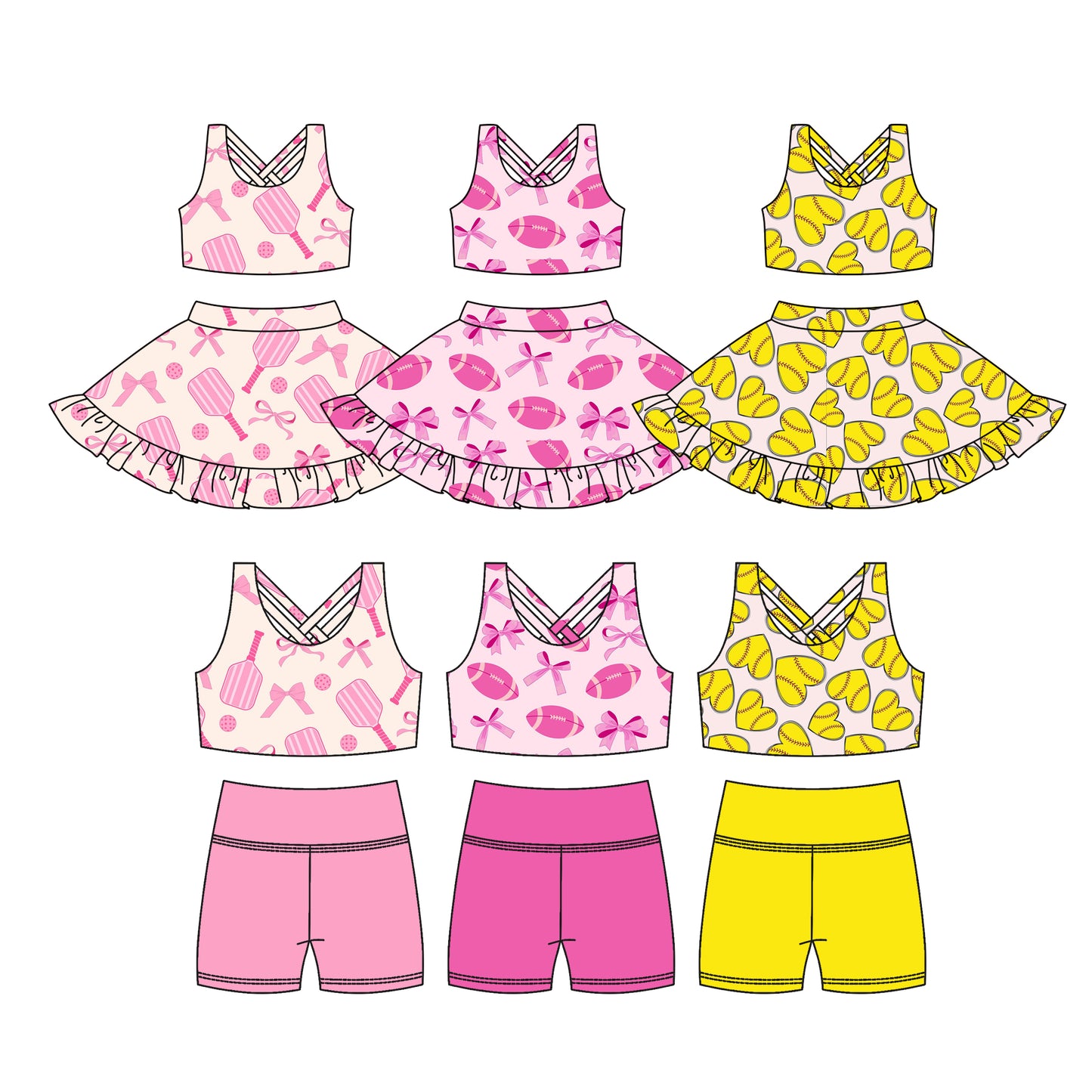 3.18 custom each style moq 5eta 4-6week Sibling Sister baby girls clothes Short sleeve yoga shorts sets and dress match family design