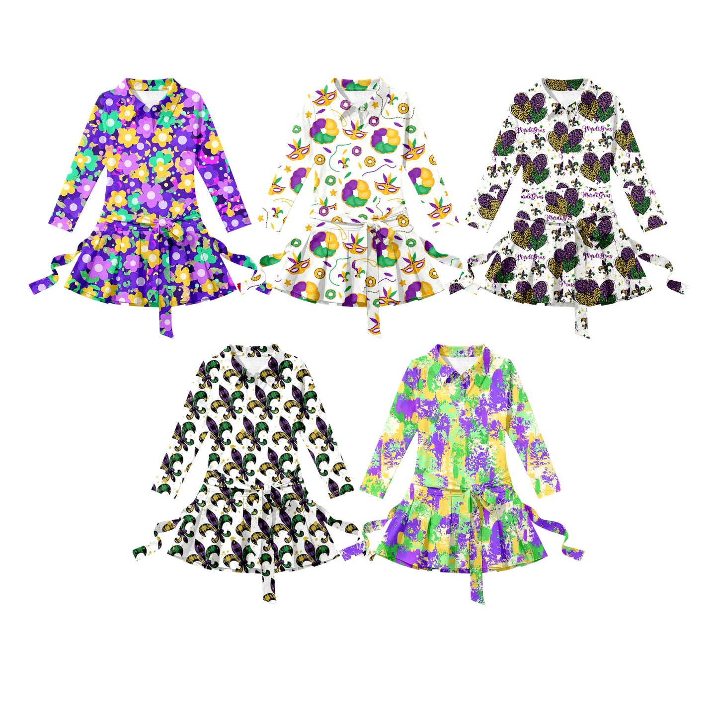 25.11.4 custom each style moq 5 eta 6-8week Sibling Sisters mardi gras baby girl long sleeve dress 5 match family design