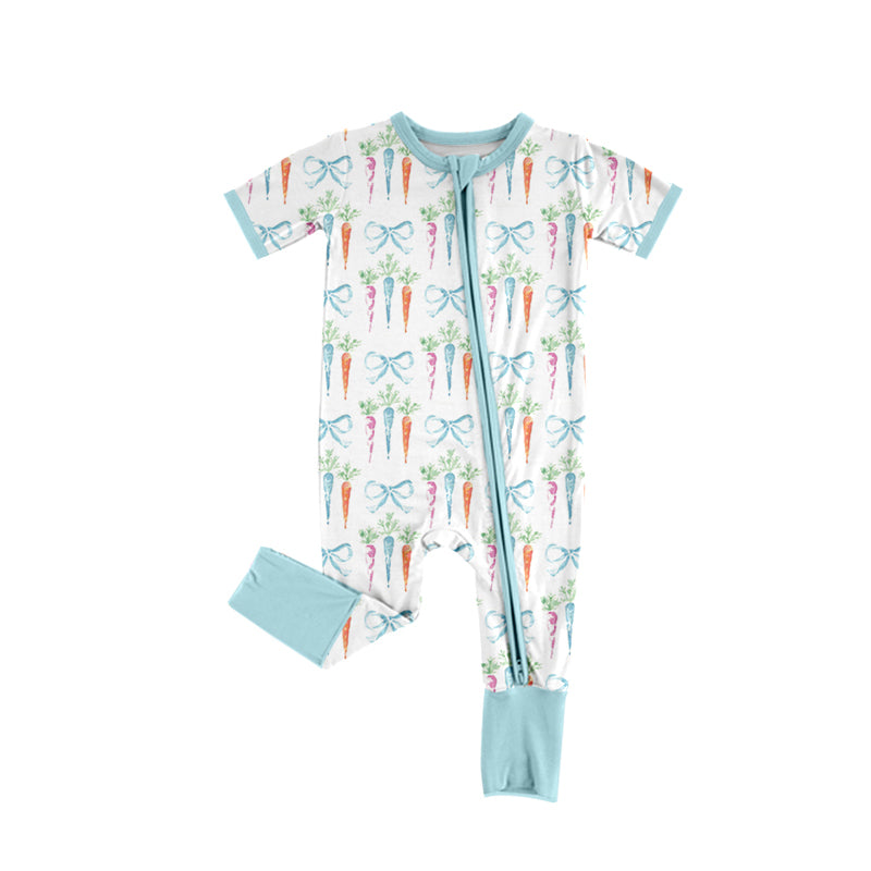 7.24 custom each style moq 5eta 4-6week Sibling Sister carrot bow light blue baby boys short sleeve sets and rompers match family design