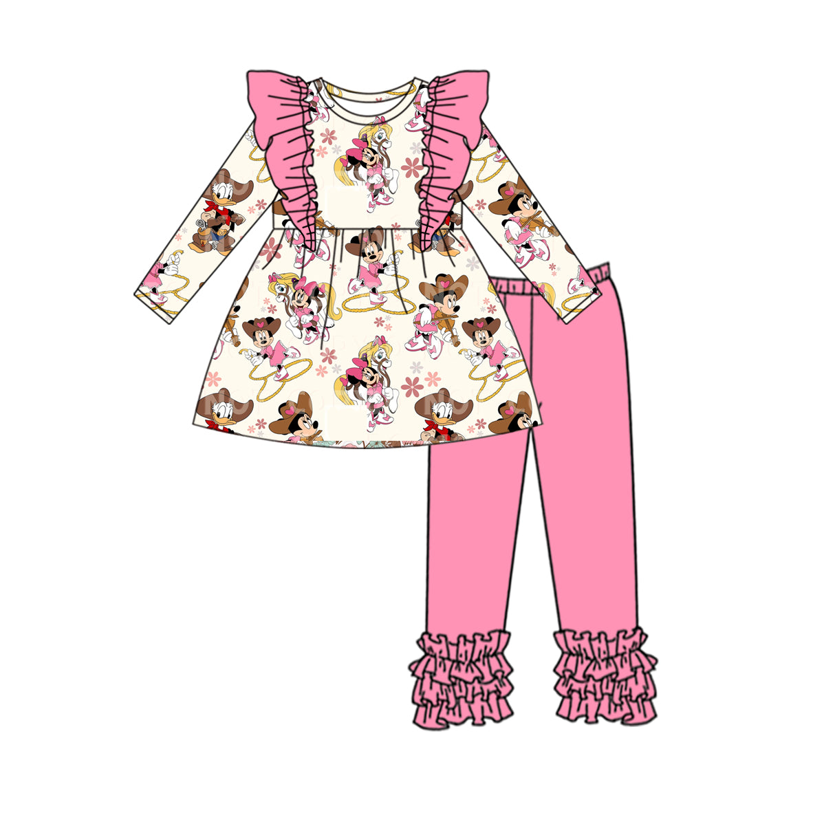 10.10 custom each style moq 5eta 4-6week baby girls clothes Minnie pink long sleeve pants sets