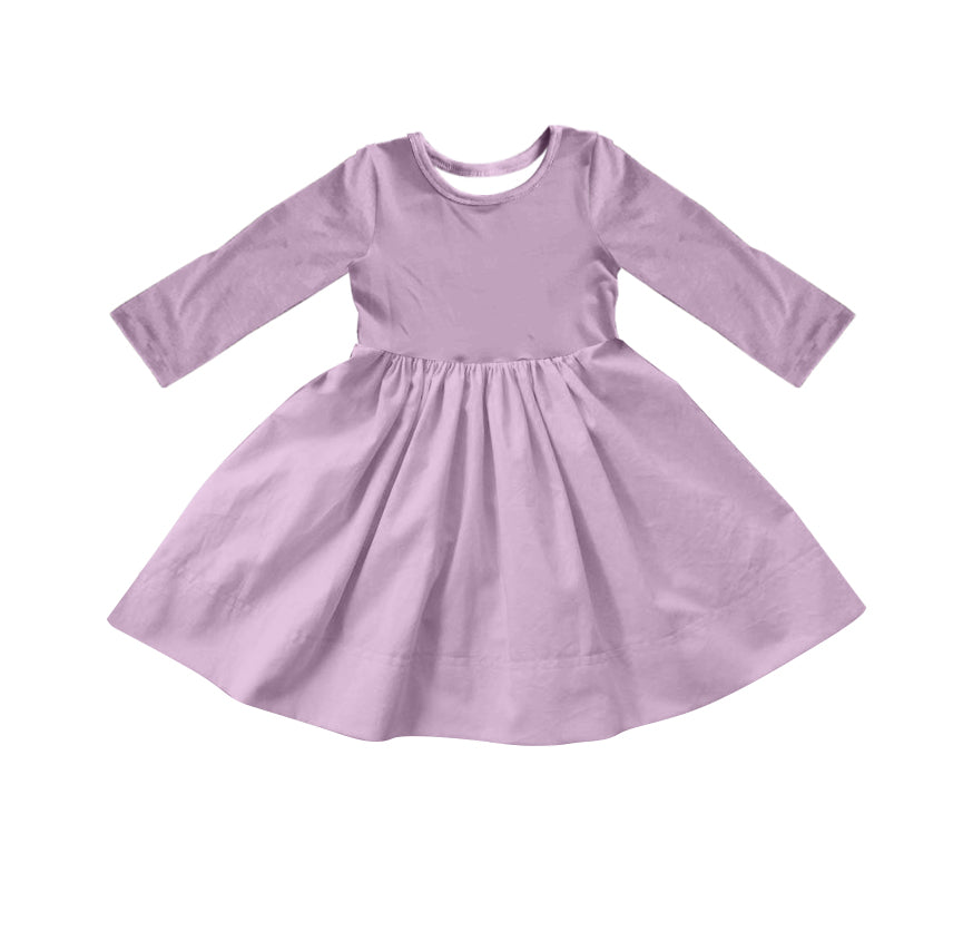 Custom moq 5 Girls Blank Cotton Long Sleeve Dress Lavender Long Sleeve Dress