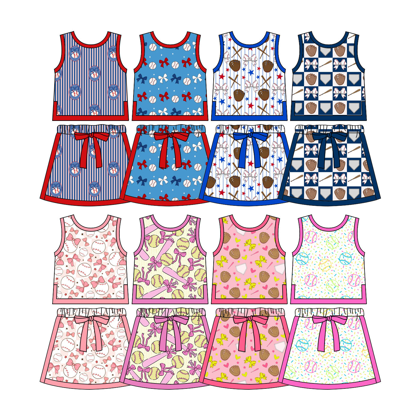 2.28 Custom moq 5 mix size Sibling Baby Girl Sleeveless Top And Skirt Set Cute Outfit