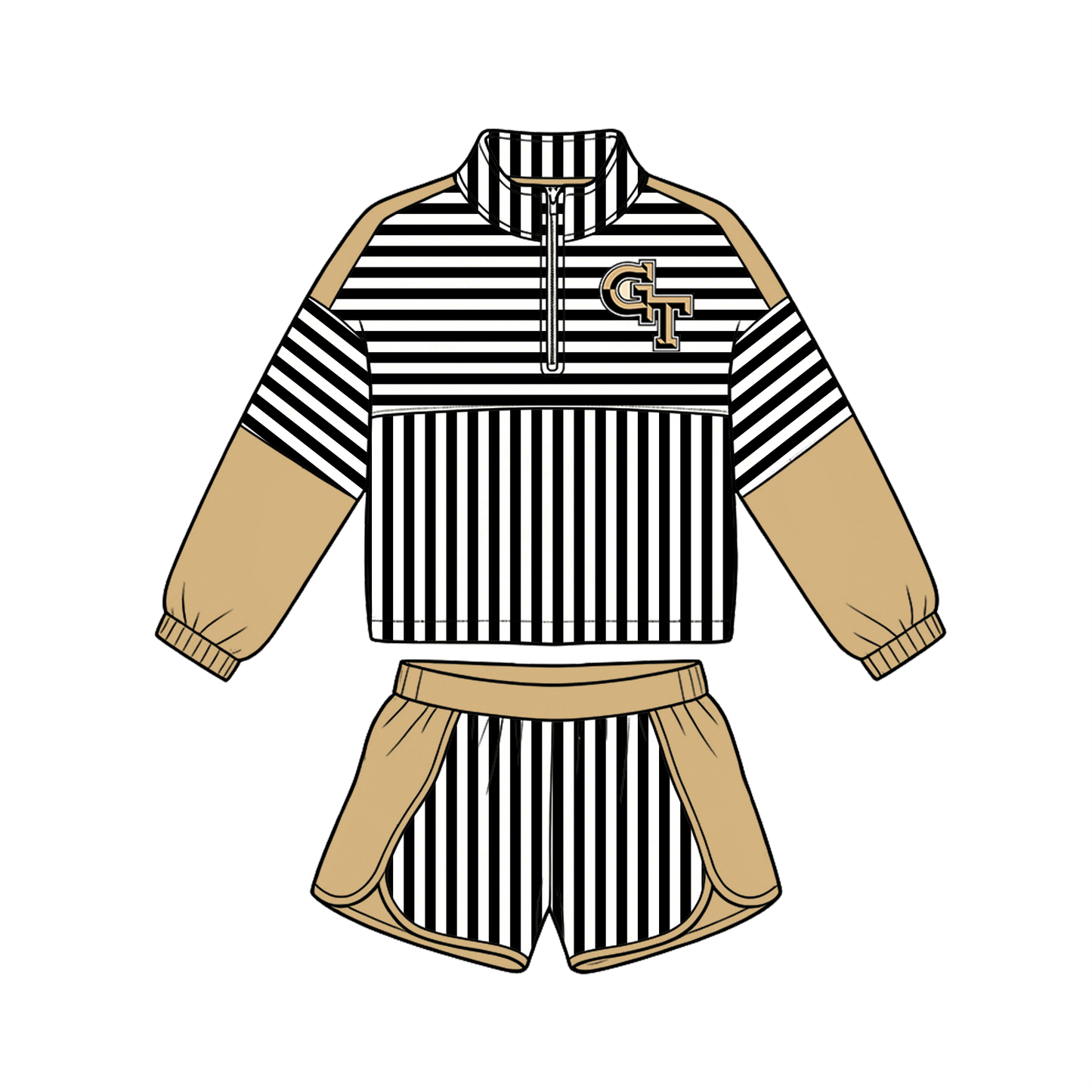 custom moq 5 mix size MSD072706 Baby Kids Stripe Print Zip Pullover Shorts Clothes Set