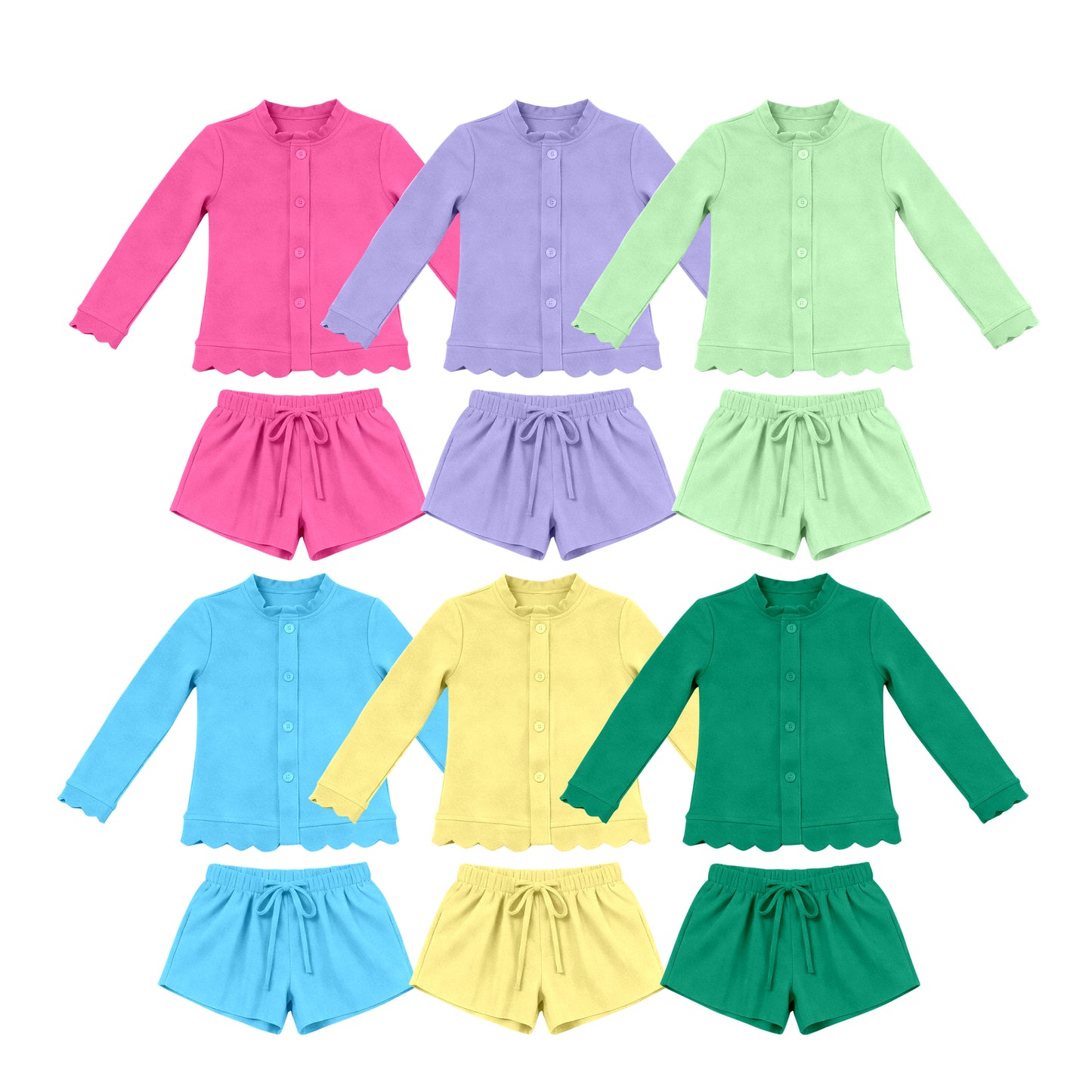 3.4 Custom moq 5 mix size Sibling Baby Girls Solid Color Long-Sleeved Button-Down Top And Shorts Set Cute Outfit for Little Ones