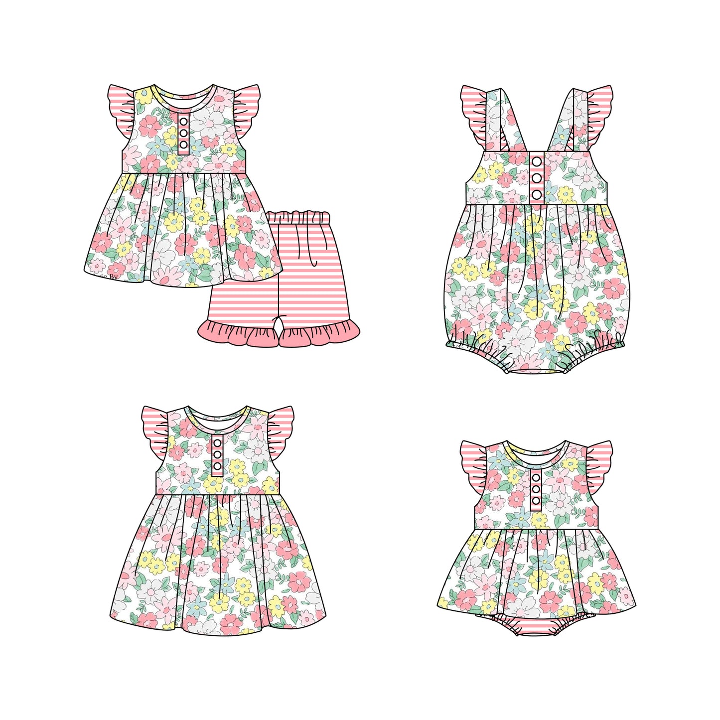 11.16 custom each style moq 5eta 4-6week Sibling Sister floral baby girl short sleeve shorts sets and girls romper and boy romper and dress match design