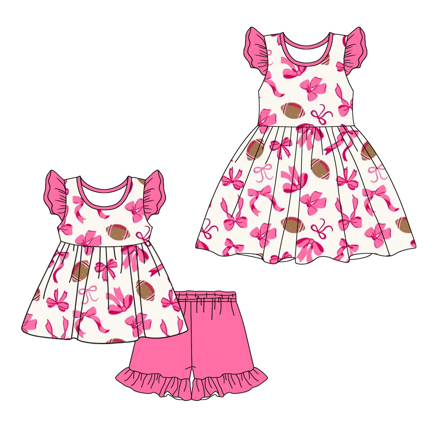 12.18 custom each style moq 5eta 4-6week Sibling Sister rugby bow pink baby girl short sleeve shorts sets and dresses match design