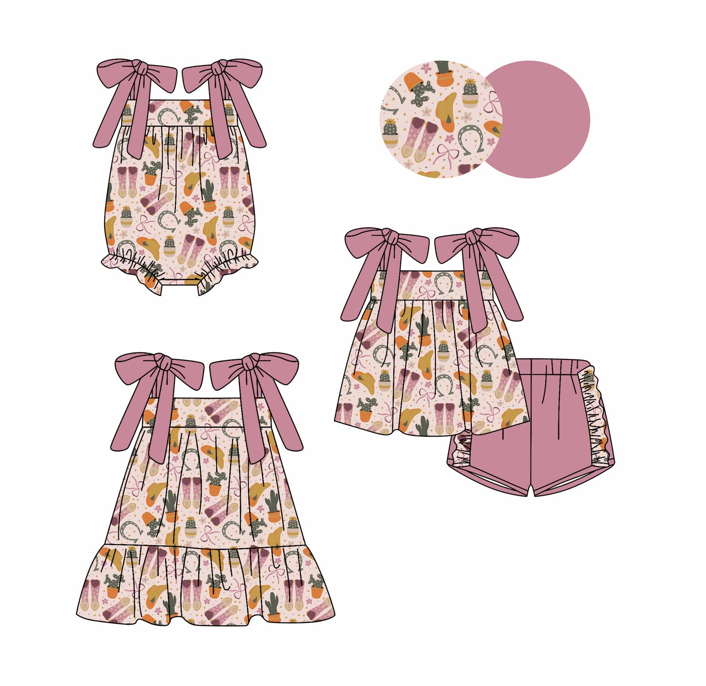 3.1 custom each style moq 5eta 4-6week Sibling Sister boot hat baby girl short sleeve shorts sets and dress and rompers match family design