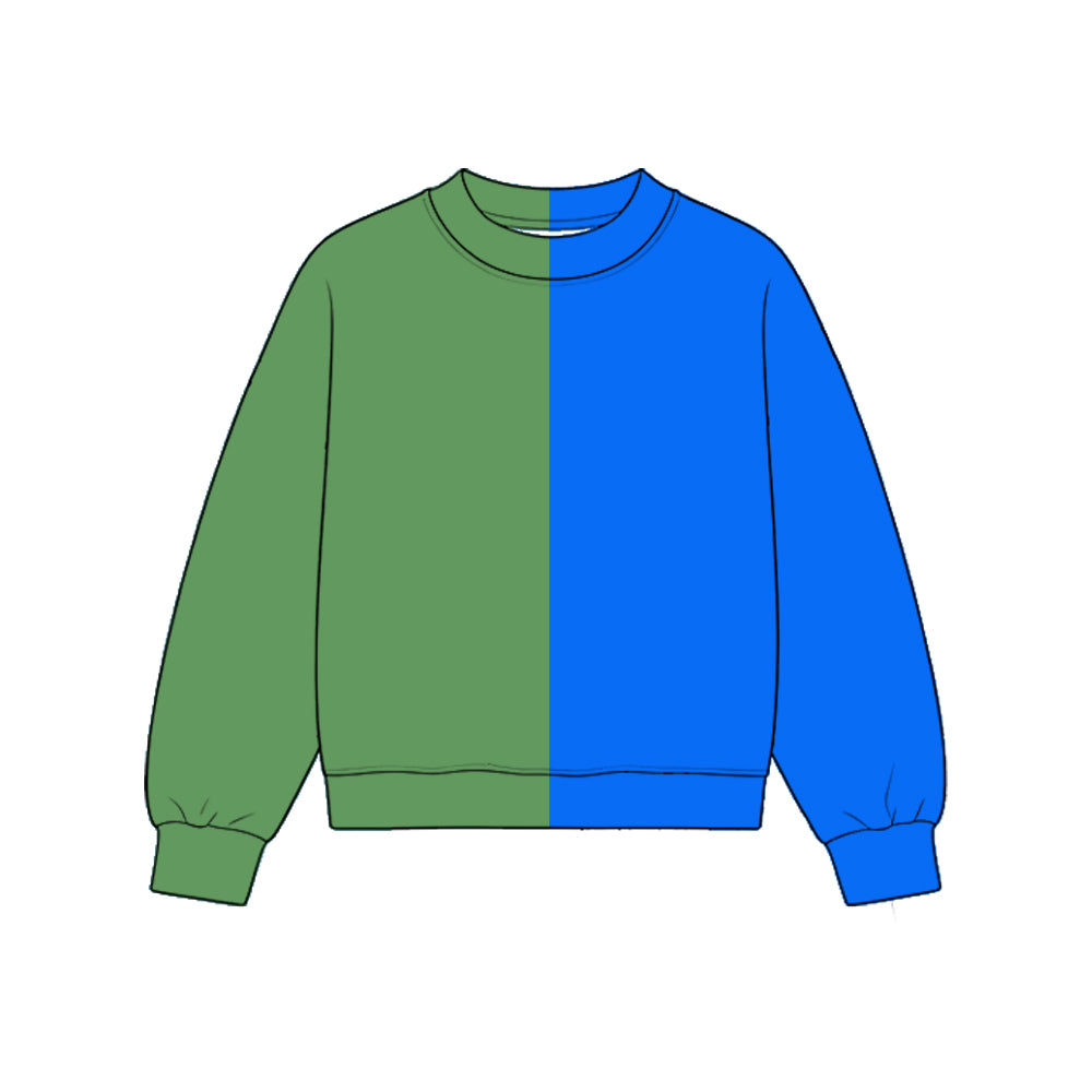 Custom moq 5 girls Blank Cotton Olive Green + Royal Blue Sweatshirt