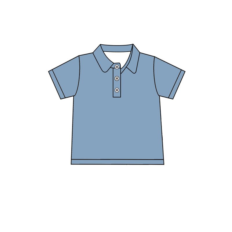 Custom moq 5 boys Blank Cotton short-sleeved polo shirt Slate Blue Short-Sleeve Polo Shirt