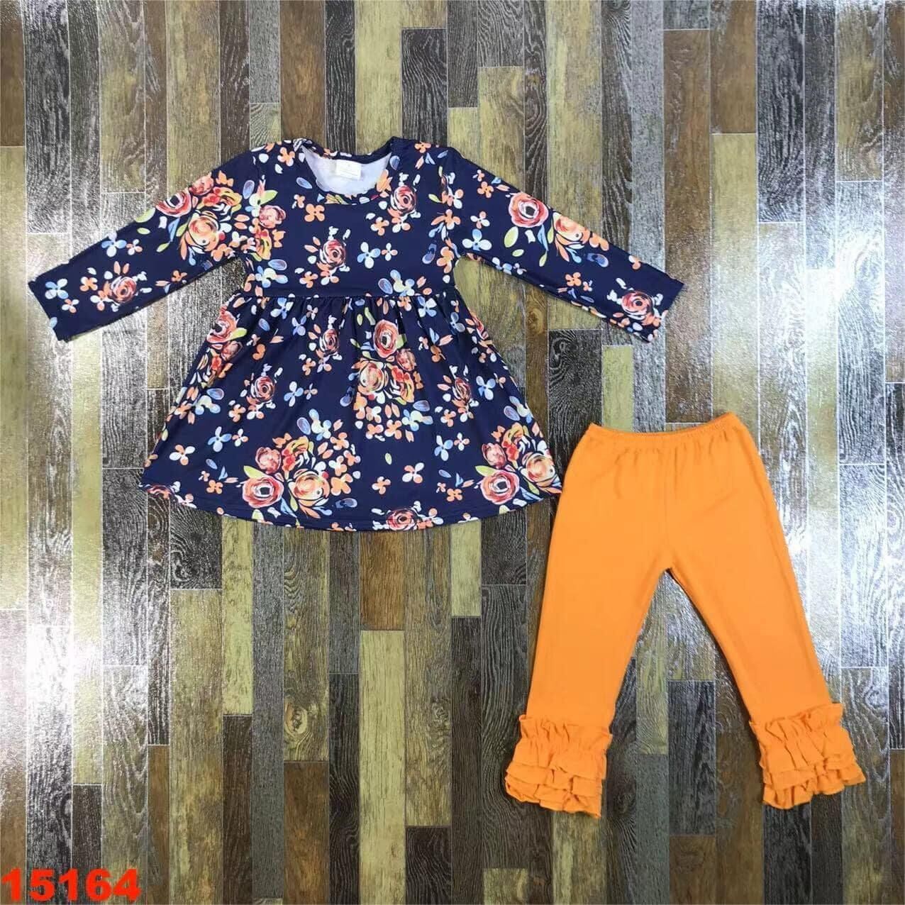 Deadline September 17 custom no moq eta 6-8weeks Rose Blue Long Sleeve Top-Orange Pants Set
