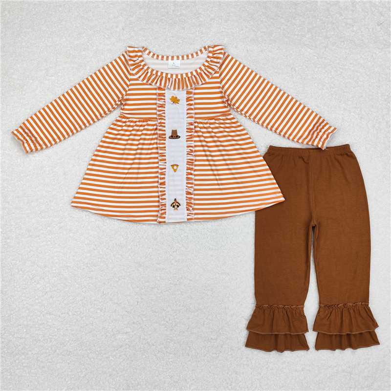 RTS NO MOQ(In Stock ) GLP1435 Embroidered turkey long sleeve pants set