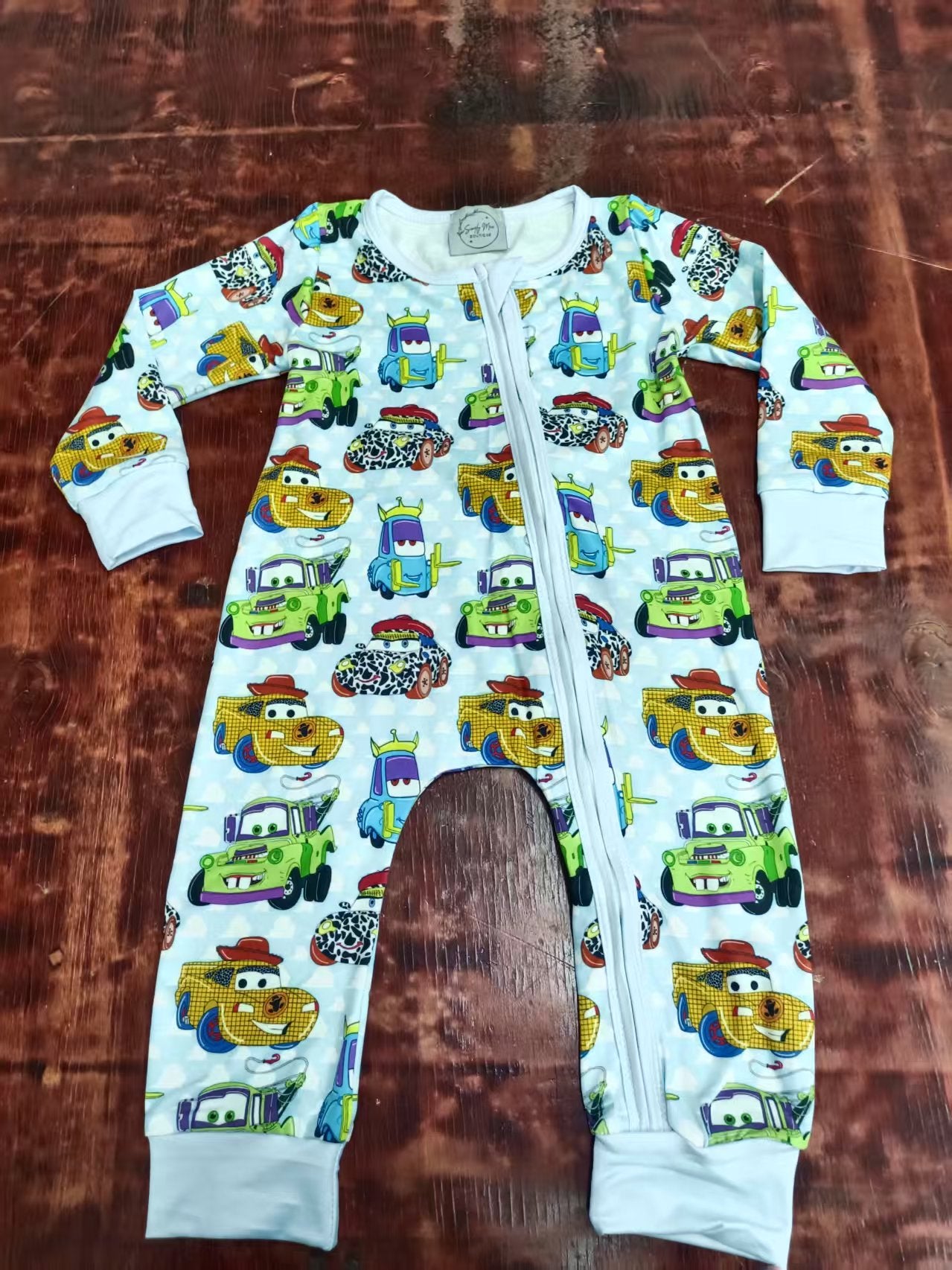 Custom moq 3 eta 6-7weeks baby boy clothes cars long sleeve romper
