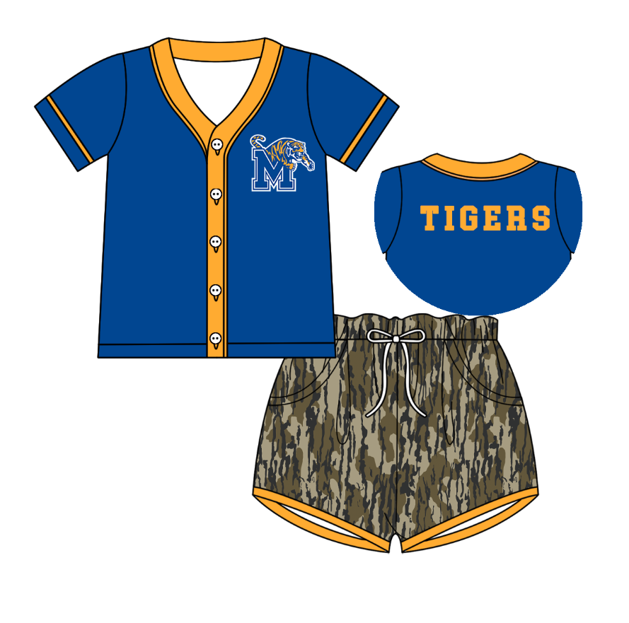Custom moq 5 mix size milk silk summer teams baby boys clothes camouflage short sleeve shorts sets