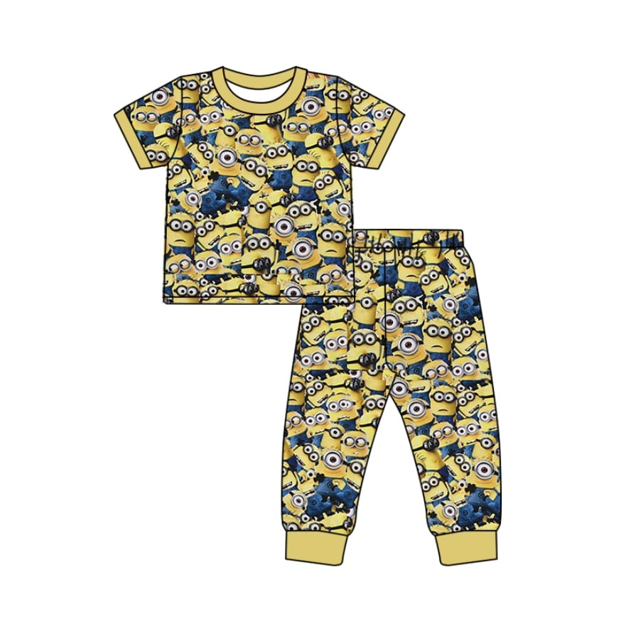 Custom moq 5 mix size milk silk baby girl clothes cartoon shorts sleeve pajamas sets