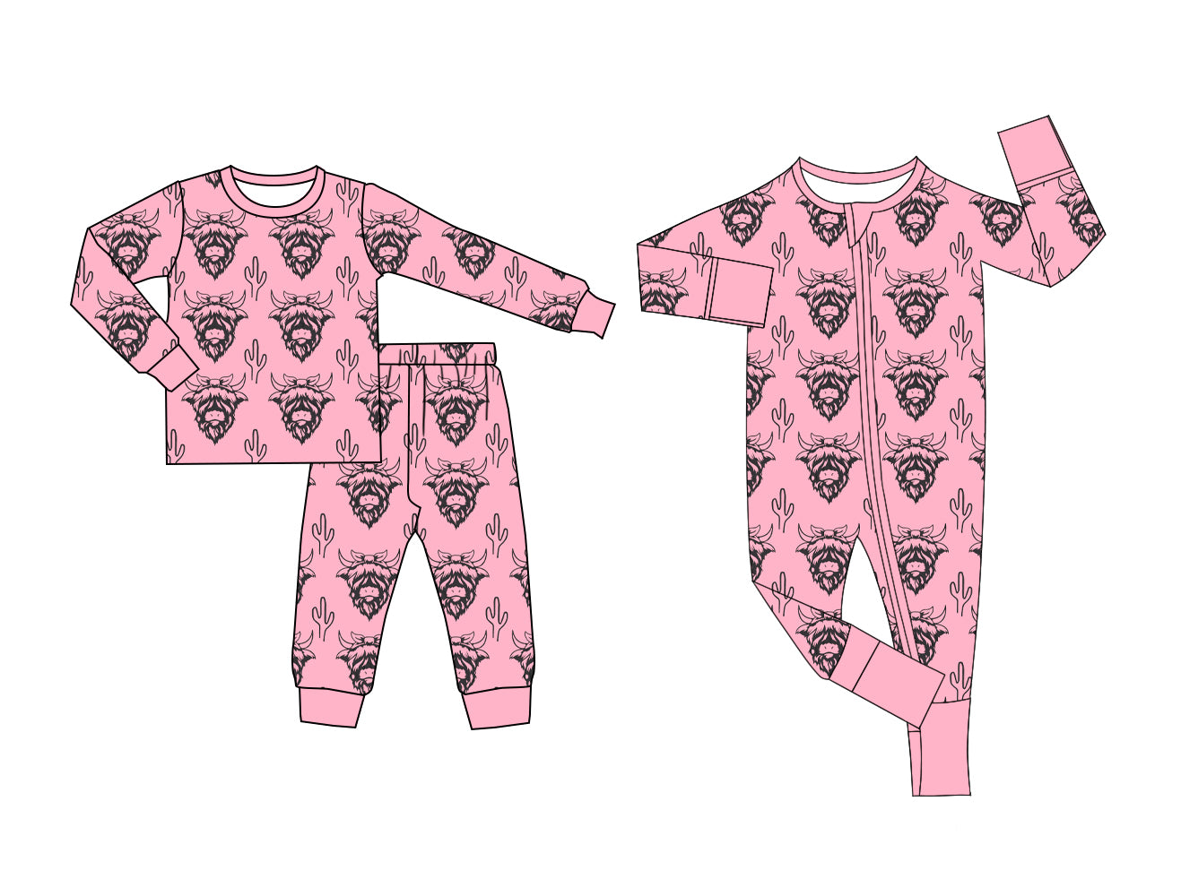 25.5.8 custom each style moq 5eta 4-6week Sibling Sisters alpine bull head catcus baby girl long sleeve pants sets and rompers match family design