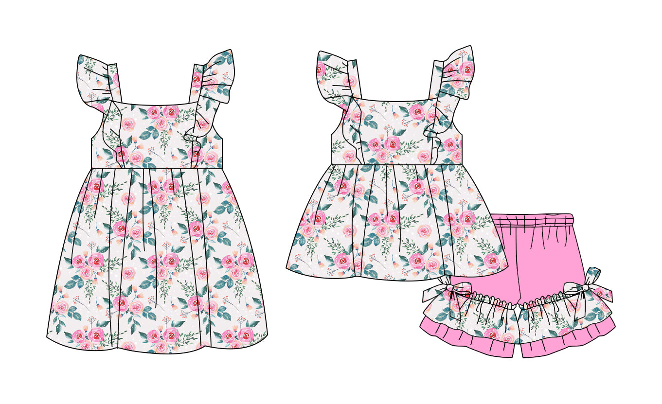 25.11.13 custom each style moq 5 eta 6-8week Sibling Sister floral baby short sleeve shorts sets and dress match design