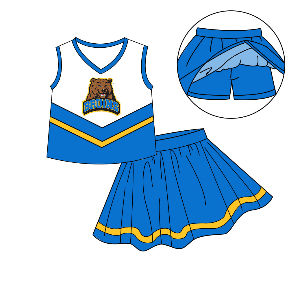 Custom moq 5 mix size milk silk eta 6-8weeks summer teams blue baby girls clothes team sleeveless skirts shorts sets-25.7.9