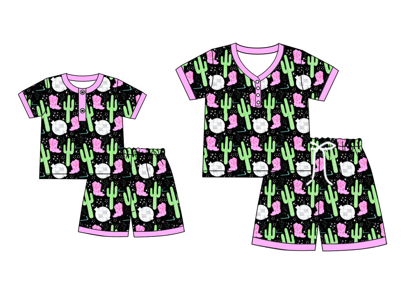 4.19 custom each style moq 5eta 4-6week Sibling Sister catcus boots short sleeve shorts sets and adult sets match design