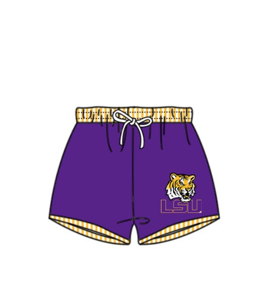 Custom moq 5 mix size milk silk summer teams baby girl boys clothes Purple Two-Piece Swimsuit Set One Piece Swimsuits boy swim trunks