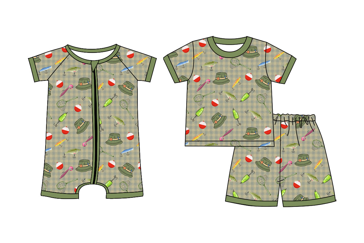 Custom moq 5 mix size Sibling green Short-Sleeved Zippered Romper And Short Sleeved Shorts Set Baby Boys Outfit