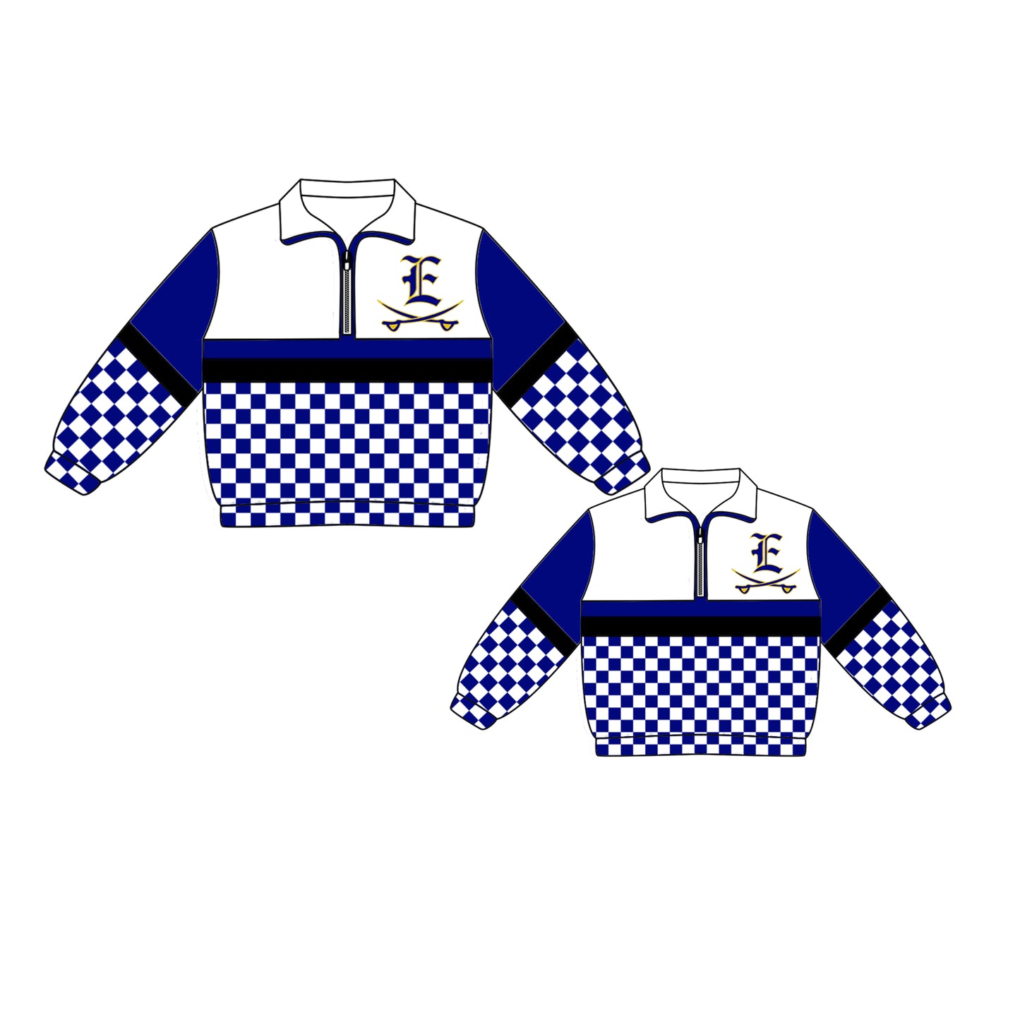 Custom moq 5 mix size milk silk summer teams Daddy and Me Checked Long Sleeve Team Blue Pullover Tops