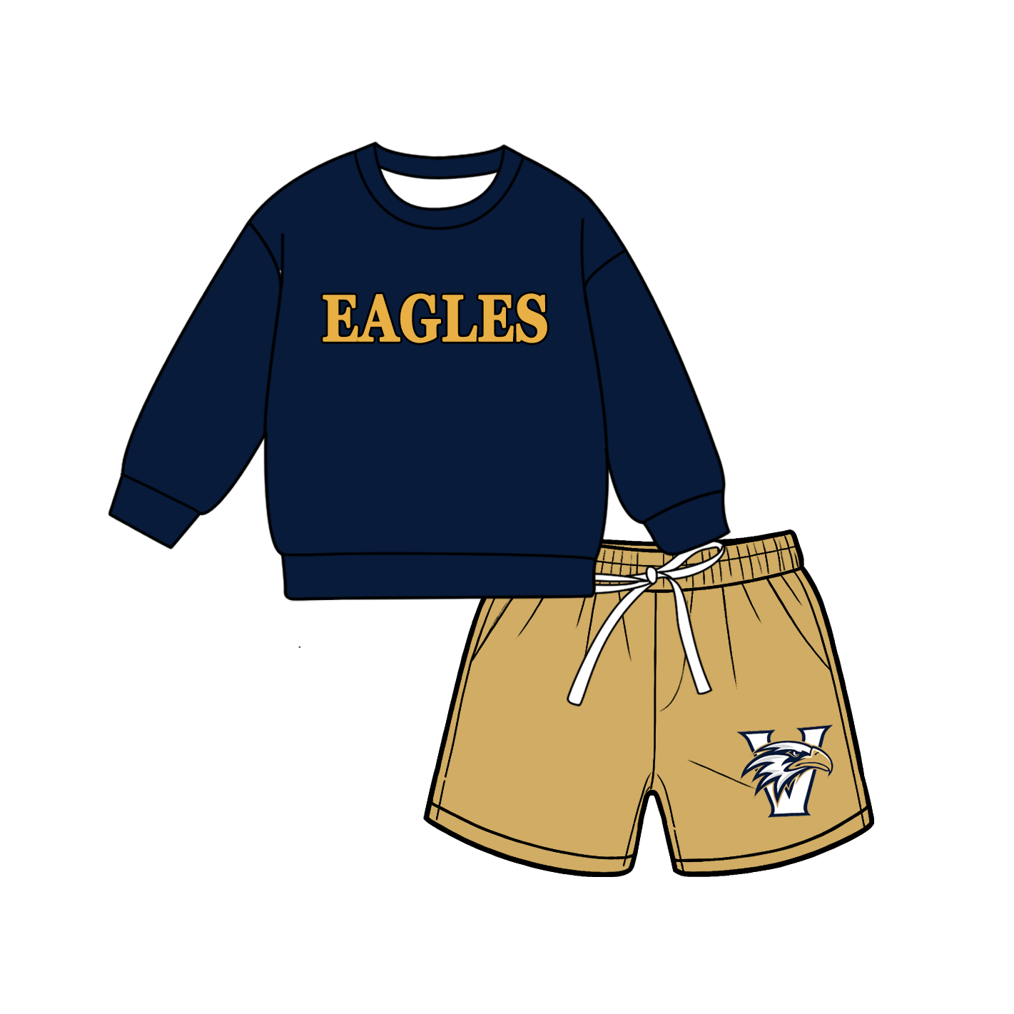 custom moq 5 mix size MSD070903 Baby Kids Casual Long Sleeve Top Drawstring Shorts Clothes Set