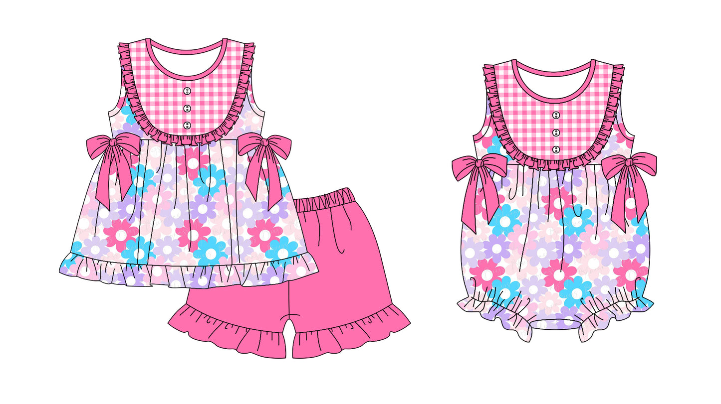 11.19 custom each style moq 5eta 4-6week Sibling Sister floral baby girl short sleeve shorts sets and rompers match design