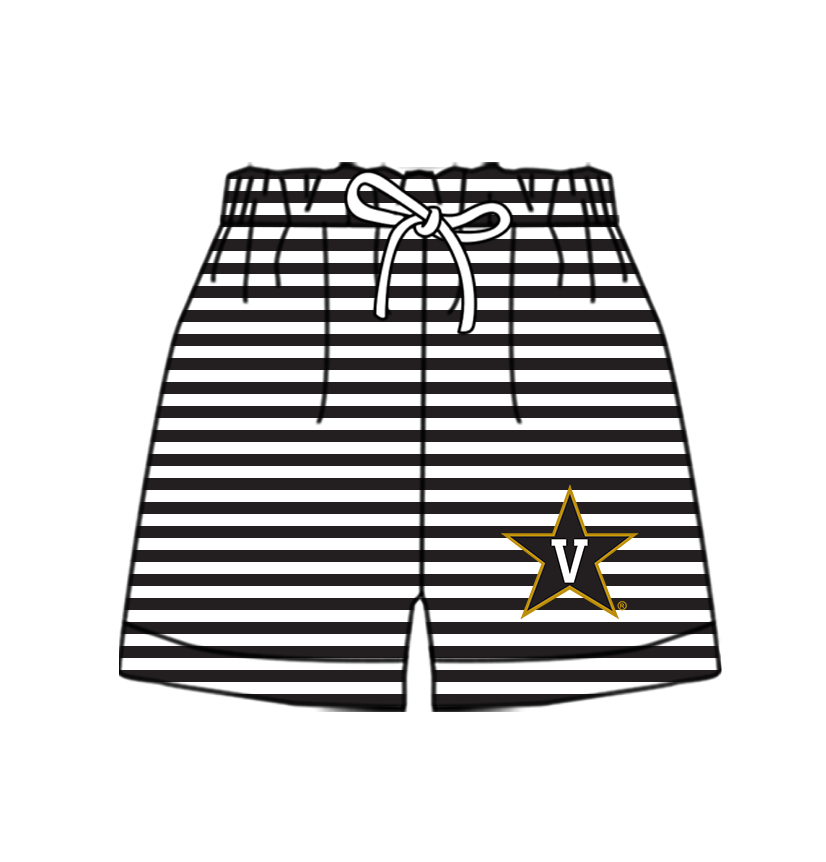 Custom moq 5 mix size milk silk summer teams Baby Black Striped Drawstring Shorts for Children Elastic Waist Kids Summer Shorts