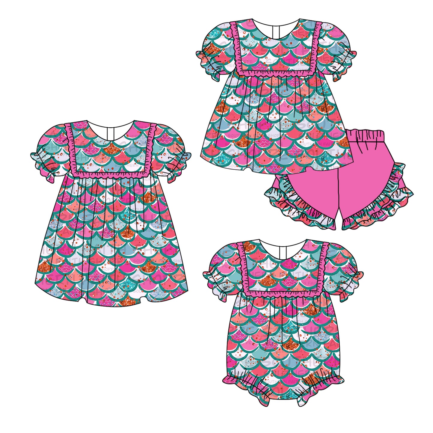 11.13 custom each style moq 5eta 4-6week Sibling Sister baby girl short sleeve shorts sets and dress and rompers match family design