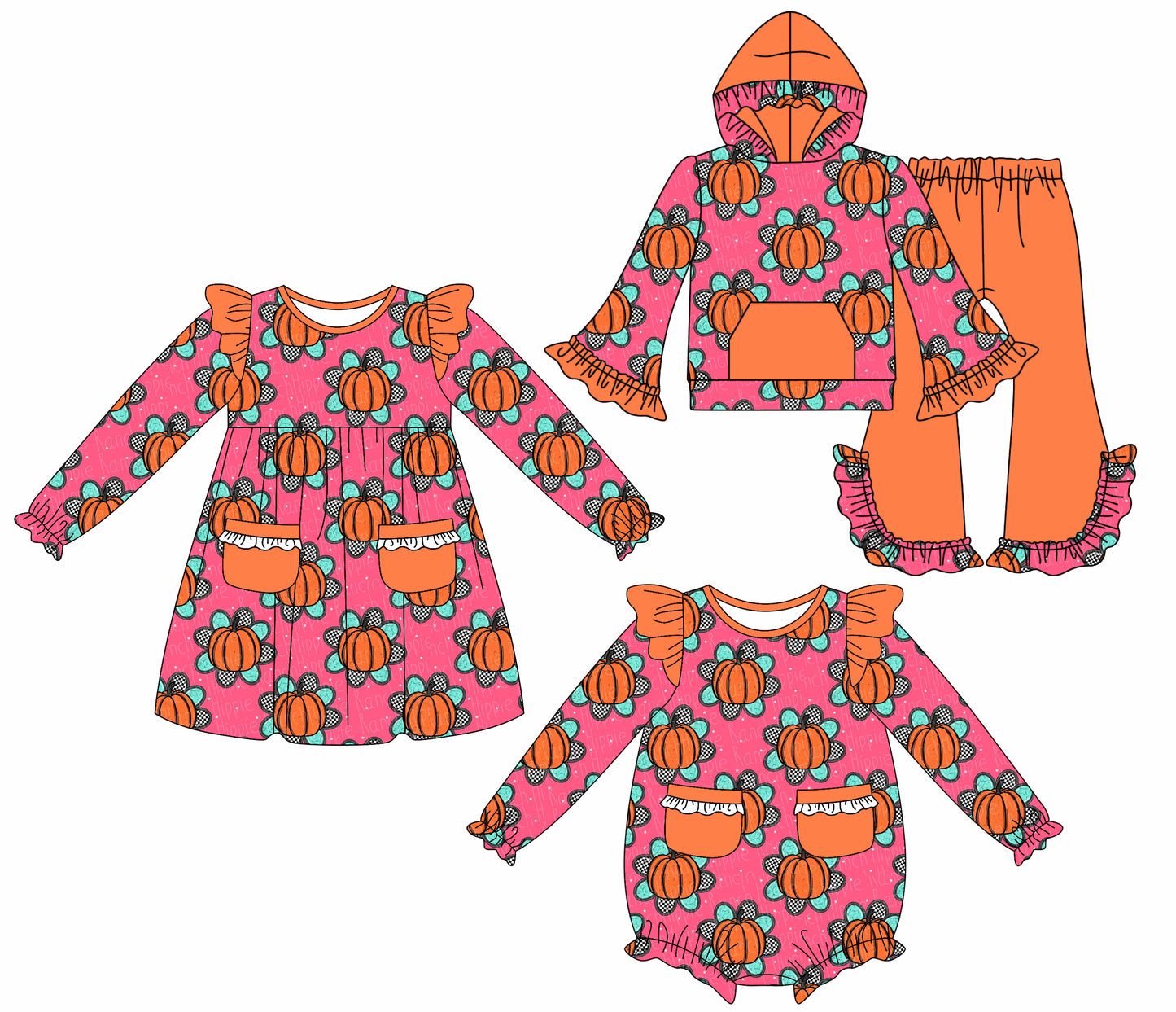 25.7.22 custom each style moq 5eta 4-6week Sibling Sisters pumpkin baby girl long sleeve pants sets and dress and rompers match family design